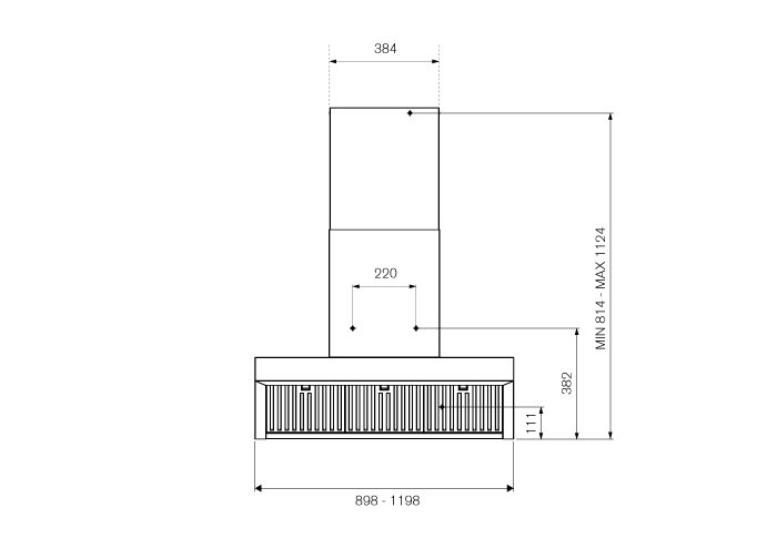 120εκ. επιτοίχιος επικλινής απορροφητήρας κάθετης απορρόφησης